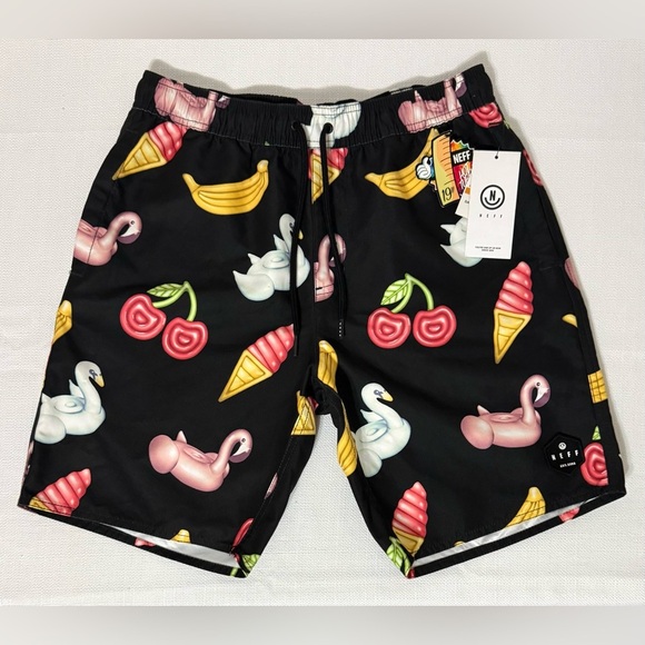 NEFF Hot Tub Board Shorts Swim Trunks Men’s Small Flamingo Fruit Black NWT - Picture 9 of 10
